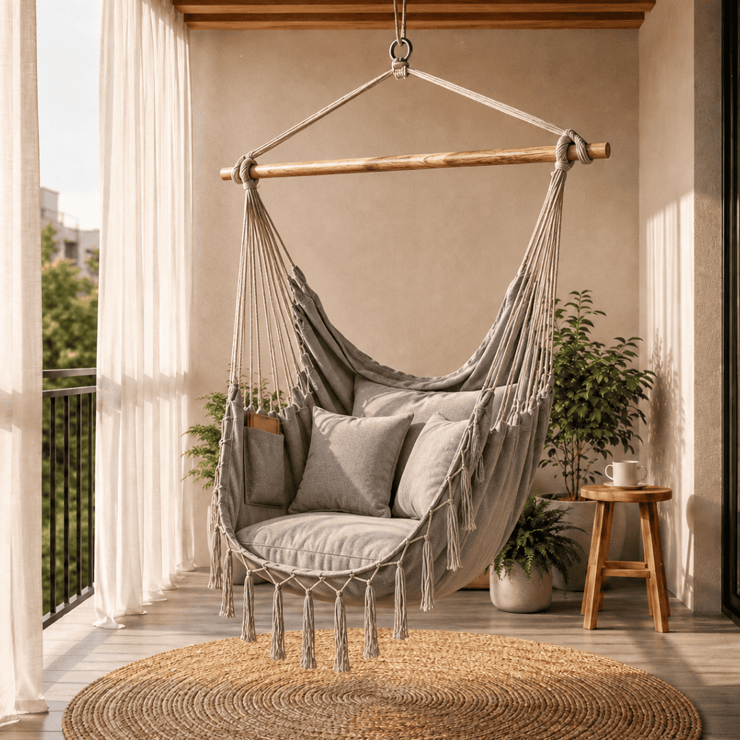 Boho Hammock Chair with Cushion - Transform Your Space in Just 30 Minutes - (100 cm × 130 cm)