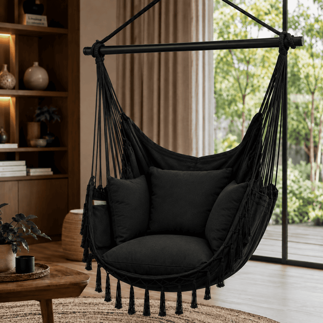 Boho Hammock Chair with Cushion - Transform Your Space in Just 30 Minutes - (100 cm × 130 cm)