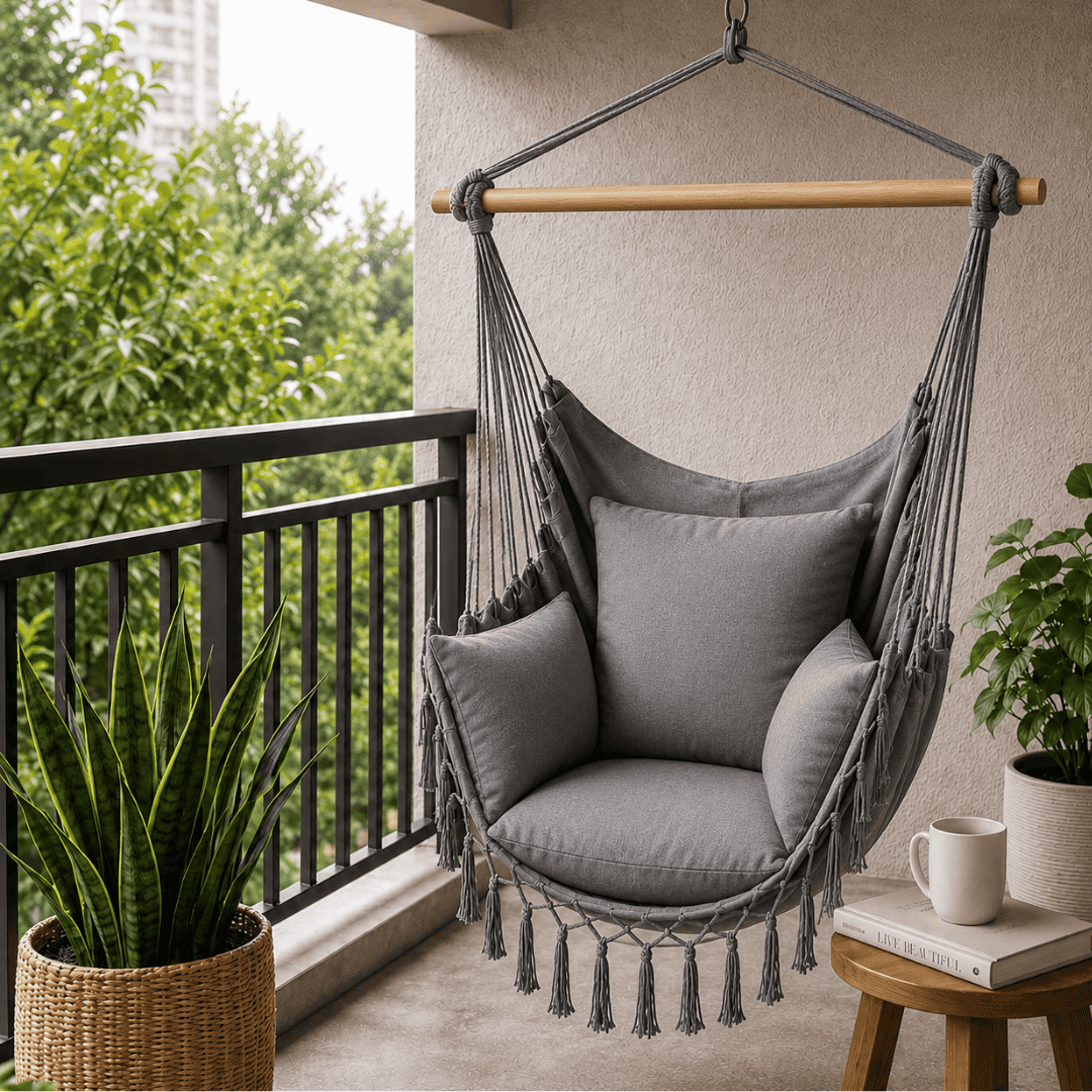 Boho Hammock Chair with Cushion - Transform Your Space in Just 30 Minutes - (100 cm × 130 cm)