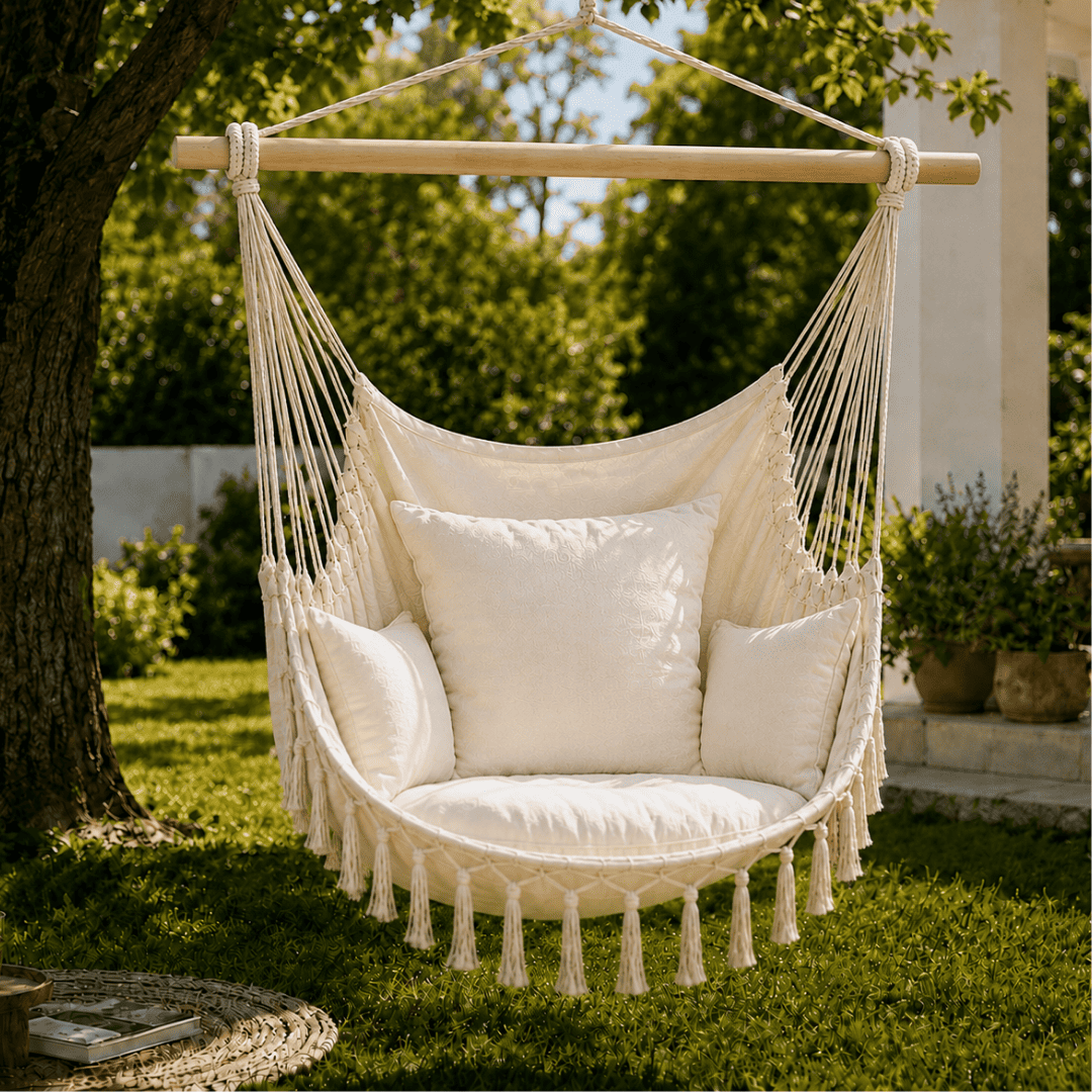 Boho Hammock Chair with Cushion - Transform Your Space in Just 30 Minutes - (100 cm × 130 cm)