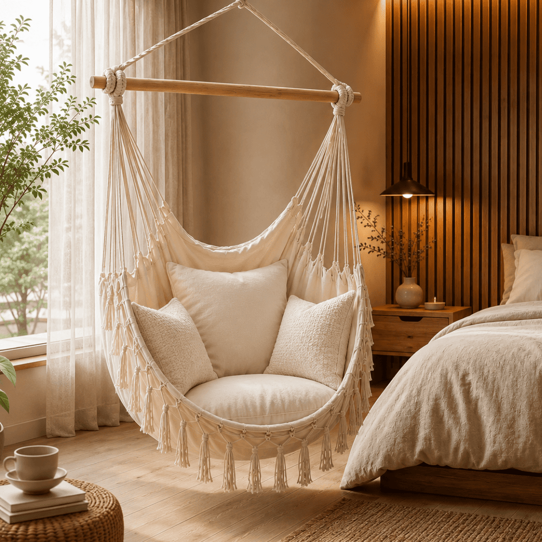 Boho Hammock Chair with Cushion - Transform Your Space in Just 30 Minutes - (100 cm × 130 cm)