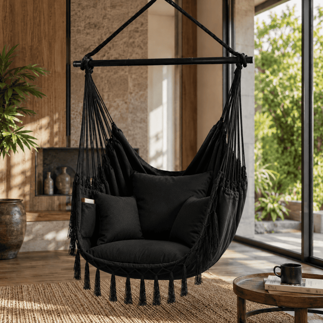 Boho Hammock Chair with Cushion - Transform Your Space in Just 30 Minutes - (100 cm × 130 cm)