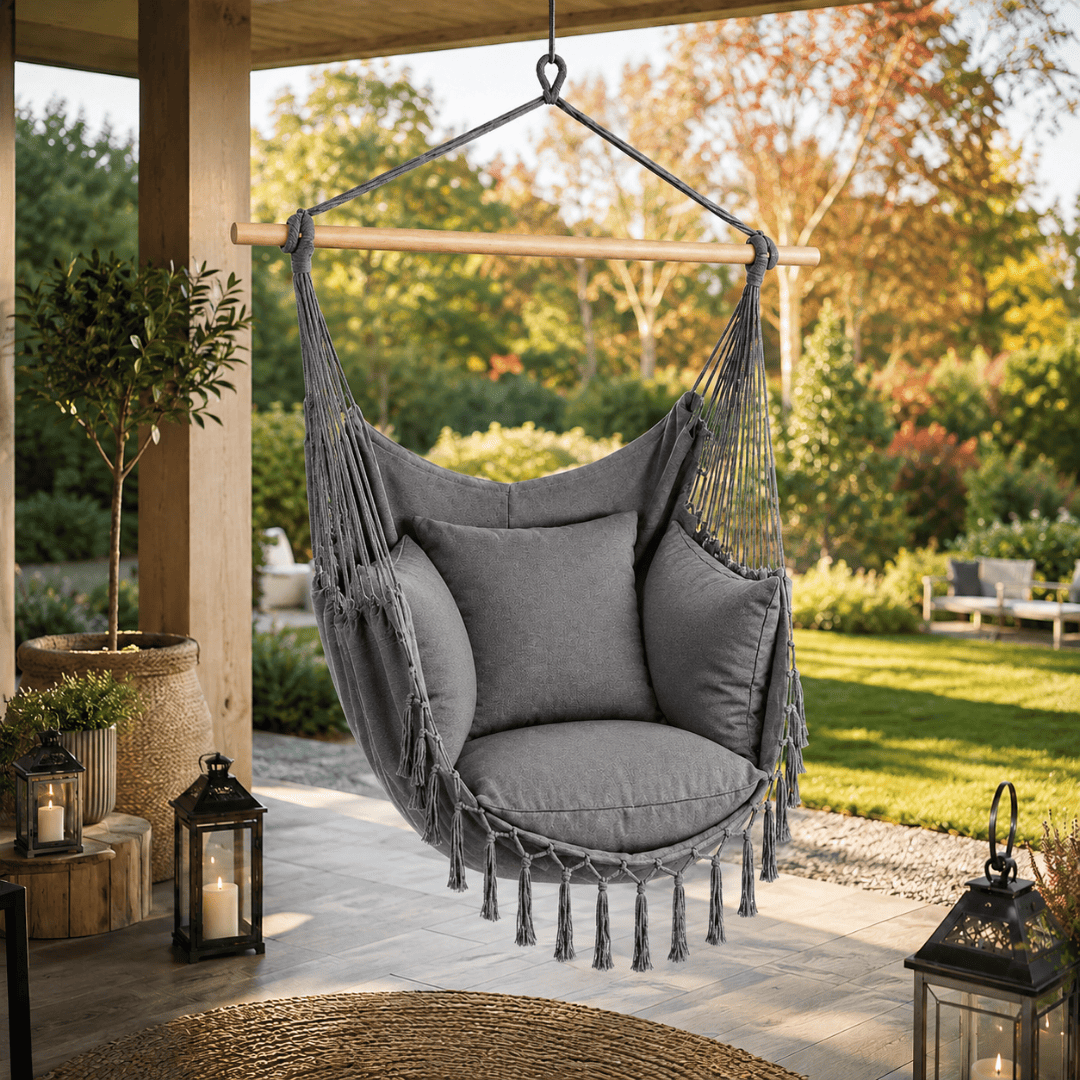 Boho Hammock Chair with Cushion - Transform Your Space in Just 30 Minutes - (100 cm × 130 cm)