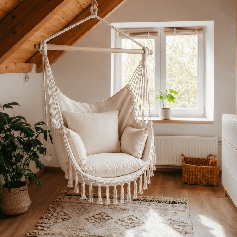Boho Hammock Chair with Cushion - Transform Your Space in Just 30 Minutes - (100 cm × 130 cm)