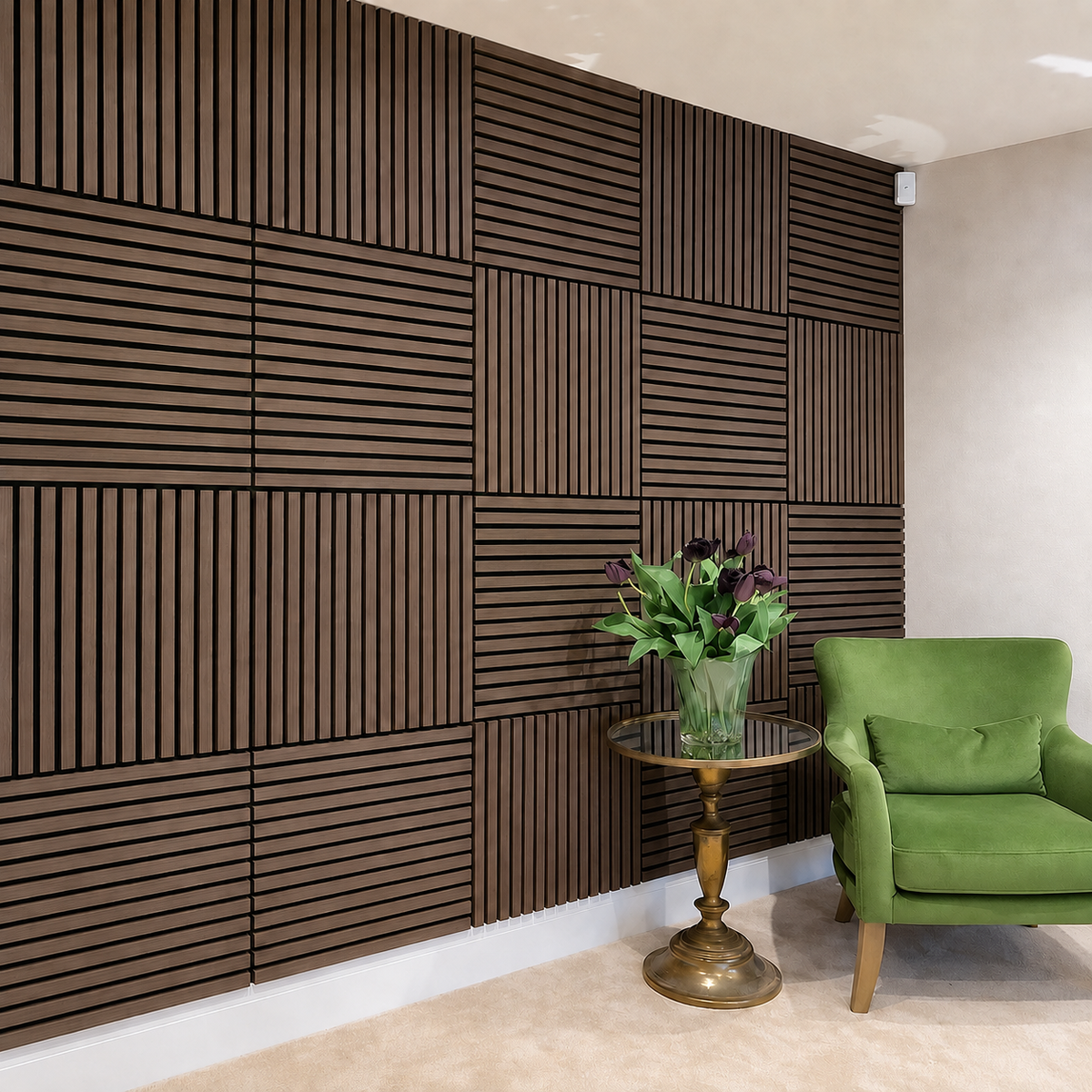 Acoustic Wood Wall Panel – Transform Your Space in Just 30 Minutes – (70 cm x 70 cm)